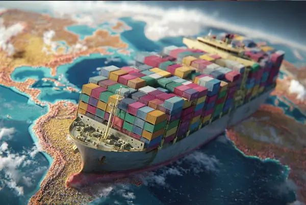 Model of a cargo ship fully loaded with containers.webp