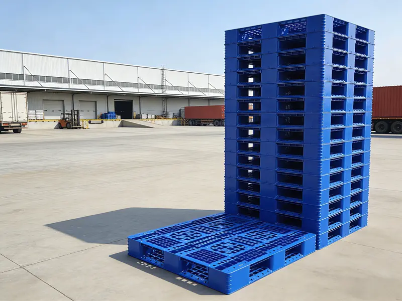 Stacked 1200×1000mm plastic pallets.webp