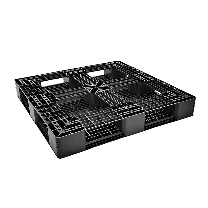 1100x1100mm black 6 runners  plastic pallet bottom view