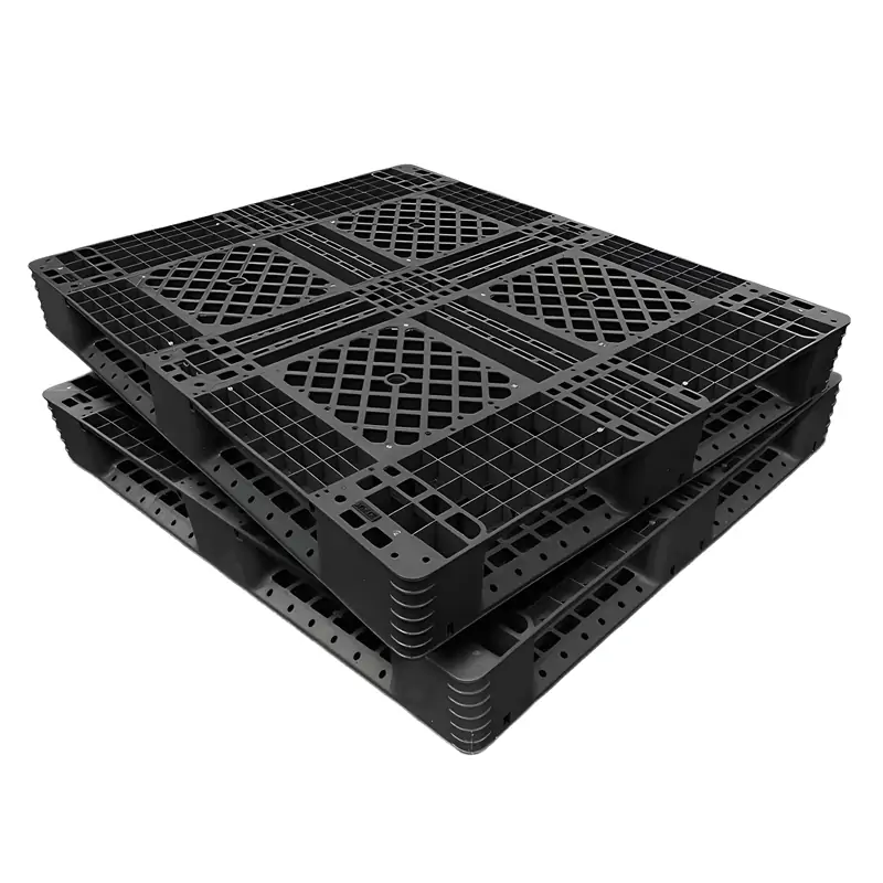 1100x1100mm black 6 runners plastic pallet stacking