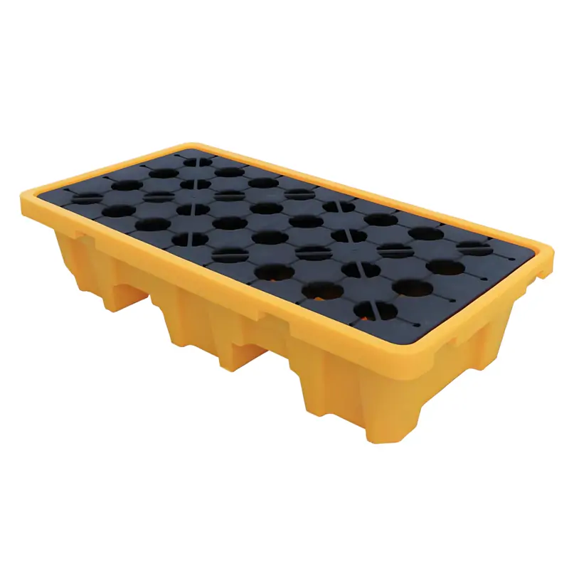 1300×680mm HDPE 2 drum spill containment pallet for ground-level oil drum storage