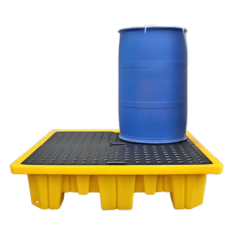 Spill pallet for safe ground storage of four 55-gallon drums