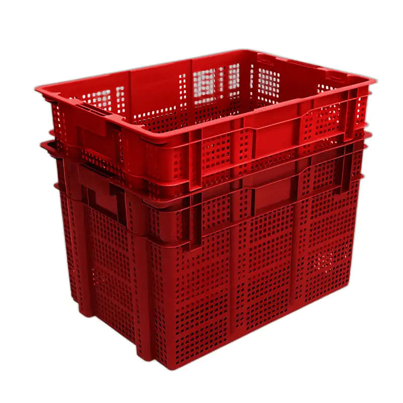 625x425x315mm nestable plastic crates stacked for efficient storage